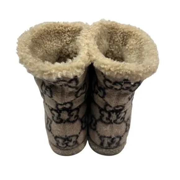 Gucci GG Monogram Wool Shearling Boots Beige Tan Women’s Size EUR 39.5 Horsebit - Picture 7 of 16